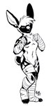 anthro bandage biped ear_piercing feet foot_wraps fur gauge gauged_ear glare hand_wraps jewelry male nude pecs piercing solo wraps rick_griffin lagomorph leporid mammal rabbit 2017 black_and_white monochrome sketch