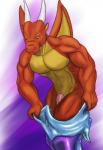 anthro athletic clothing dragon genitals hi_res horn latex male muscular muscular_anthro mythological_creature mythological_scalie mythology pecs penis rwolf scalie skinsuit smile solo standing suit tight_clothing wings