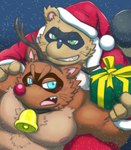 anthro belly blue_eyes blush brown_body brown_fur christmas_clothing christmas_headwear clothing duo fur green_eyes hat headgear headwear holidays humanoid_hands kemono male moobs night nipples outside overweight overweight_male reindeer_costume santa_hat snow snowing rockmai3 christmas sengoku_puzzle santa_claus shadow_ieyasu tokugawa_ieyasu canid canine mammal raccoon_dog tanuki 2021 hi_res