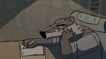 anthro biped black_nose chair clothing detailed_background electronics eyewear furniture glasses headphones inside shirt sitting solo topwear writing_text kkisenkov beastly_crimes beastly_crimes_(2024) chief_badger badger mammal mustelid musteline 16:9 2025 hi_res widescreen