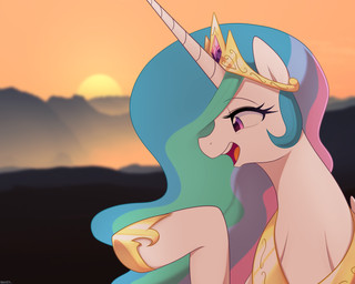 eyelashes female feral hair hooves horn long_hair mountain multicolored_hair open_mouth open_smile purple_eyes smile solo sun sunset marenlicious friendship_is_magic hasbro my_little_pony mythology princess_celestia_(mlp) equid equine mammal mythological_creature mythological_equine unicorn 2020 5:4 absurd_res bust_portrait digital_media_(artwork) hi_res portrait