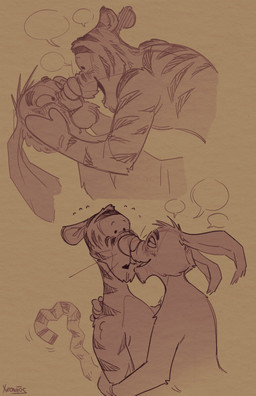 anthro blush duo eye_contact fur hand_on_cheek hug hugging_another looking_at_another male male/male nose_to_nose size_difference smile speech_bubble striped_body striped_fur stripes tail xeoniios disney winnie_the_pooh_(franchise) rabbit_(winnie_the_pooh) tigger felid lagomorph leporid mammal pantherine rabbit tiger 2026 absurd_res digital_media_(artwork) hi_res
