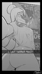 anthro big_breasts big_butt blush bottomless bottomless_anthro bottomless_female breasts bubble_butt butt caption clothed clothing curvy_figure female glistening glistening_body glistening_scales hair hair_bun long_hair long_tail looking_at_viewer looking_back looking_back_at_viewer poster_(object) scales selfie shirt shirt_only smile snout solo spiked_tail spikes spikes_(anatomy) t-shirt t-shirt_only tail text thick_thighs topwear topwear_only voluptuous voluptuous_anthro voluptuous_female wide_hipped_anthro wide_hipped_female wide_hips ratherdevious bride_of_frankestein_(film) cavemanon_studios snoot_game elvira_(snoot_game) baryonyx dinosaur prehistoric_species reptile scalie spinosaurid theropod 2025 absurd_res artist_name black_and_white english_text hi_res monochrome watermark