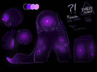 1_eye ambiguous_gender angry bodily_fluids caution_symbol crazed_expression cross-popping_vein drooling eyes_on_body fangs gills glowing glowing_eyes glowing_pupils glowing_tentacles looking_at_viewer multi_eye not_furry open_mouth purple_body purple_eyes saliva smile solo sweat teeth tentacles text unusual_anatomy unusual_eye_placement demon_ascended toxic_love_nsfw among_us innersloth impostor_(among_us) humanoid 4:3 absurd_res colored colored_sketch digital_drawing_(artwork) digital_media_(artwork) english_text hi_res model_sheet shaded signature sketch
