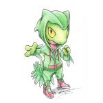 ambiguous_gender clothing cosplay costume evolutionary_family feral footwear furry_wearing_fursuit fursuit hoodie jacket leaf looking_at_viewer pokemon_costume shoes solo topwear twig itsbirdyart nintendo pokemon generation_3_pokemon pokemon_(species) reptile scalie sceptile treecko 1:1 colored_pencil_(artwork) traditional_media_(artwork)