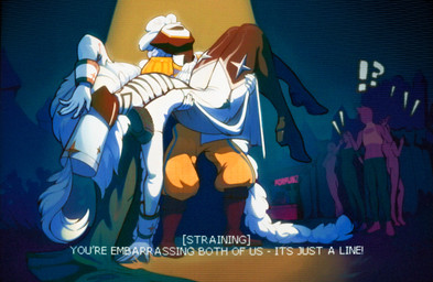 anthro boots clothing drama_queen duo footwear humor legwear machine male picture_frame shoes show text thigh_boots thigh_highs vintage forfun2 vhs android robot absurd_res english_text hi_res