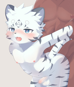 adult_on_young age_difference anal anal_penetration anthro anthro_penetrated areola arm_pull balls biped blue_eyes blush blush_lines censored_balls censored_genitalia censored_penis cheek_tuft circle_eyebrows duo erection eyebrows faceless_character faceless_human faceless_male facial_markings facial_tuft fangs forehead_markings fur genitals glistening glistening_eyes grey_ears grey_nose grey_stripes head_markings heart_symbol human_on_anthro human_penetrating human_penetrating_anthro human_penetrating_male inner_ear_fluff interspecies leaning leaning_forward looking_pleasured male male/male male_anthro male_human male_penetrated male_penetrating male_penetrating_anthro male_penetrating_male markings navel nipples nude nude_anthro nude_human nude_male obscured_penetration open_mouth penetration penile penile_penetration penis penis_in_ass pink_areola pink_nipples sex size_difference solo_focus striped_body striped_face striped_fur striped_markings striped_tail stripes tail tail_markings teeth tongue tongue_showing tuft white_balls white_body white_eyebrows white_fur white_inner_ear_fluff white_penis young young_anthro young_male akira_ryutani felid human mammal pantherine tiger 2025 censored digital_media_(artwork) mosaic_censorship