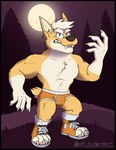 anthro blonde_hair blue_eyes briefs brown_nose bulge claws clothed clothing colored_seam_underwear eyebrows footwear fur gums_(mouth) hair light male moonlight muscular muscular_male night open_mouth orange_body orange_briefs orange_clothing orange_footwear orange_fur orange_shoes orange_sneakers orange_underwear outside pawpads pink_pawpads plant purple_sky sharp_teeth shoes sky sneakers socks solo tan_body tan_fur teeth thick_eyebrows toeless_footwear toeless_shoes toeless_socks topless tree underwear white_clothing white_footwear white_seam_briefs white_seam_underwear white_socks yellow_teeth vir-no-vigoratus mythology avery_(vir-no-vigoratus) canid canine canis domestic_dog herding_dog mammal mythological_canine mythological_creature pastoral_dog welsh_corgi werecanid werecanine werecreature werewolf