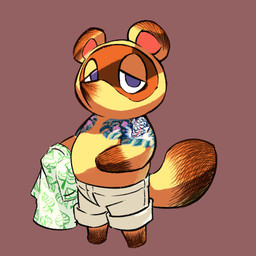 aloha_shirt anthro belly blue_eyes bottomwear brown_body brown_fur chibi clothing fur male pattern_clothing pattern_shirt pattern_topwear shirt shorts simple_background slightly_chubby solo tattoo topwear misodonnburi201 animal_crossing nintendo tom_nook_(animal_crossing) canid canine mammal raccoon_dog tanuki 1:1 2020 hi_res