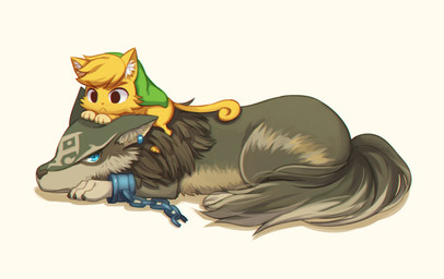 black_eyes blue_eyes chain clothing duo ear_piercing ear_ring feral feralized fur grey_body grey_fur hat hat_only headgear headgear_only headwear headwear_only inner_ear_fluff male markings mostly_nude piercing ring_piercing simple_background tail tuft yellow_body yellow_fur wusagi2 nintendo the_legend_of_zelda twilight_princess wind_waker link_(wolf_form) toon_link canid canine canis mammal wolf 2015