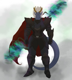 2_horns 5_fingers armor black_armor black_bottomwear black_breastplate black_clothing black_eyebrows black_eyes black_footwear black_gauntlets black_gloves black_handwear black_pants black_pauldron black_sabatons blue_body blue_skin blue_tail bottomwear breastplate brown_horn cape cheek_scar clothed clothed_humanoid clothed_male clothing eyebrows facial_scar fingers fist footwear fully_clothed fully_clothed_humanoid fully_clothed_male gauntlets gloves hair handwear horn light logo long_tail looking_at_viewer magic magic_user male male_humanoid melee_weapon mouth_closed not_furry pants pauldron polearm red_cape red_clothing scar short_hair smoke solo spear straight_legs tail torn_cape torn_clothing weapon weapon_on_back white_hair elcastorblanco dungeons_and_dragons hasbro wizards_of_the_coast saffron_(elcastorblanco) horned_humanoid humanoid tailed_humanoid tiefling 2023 artist_logo colored digital_drawing_(artwork) digital_media_(artwork) english_description full-length_portrait hi_res lighting portrait shaded