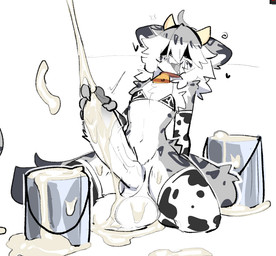 animal_print animal_print_bikini anthro aroused balls big_penis bikini bodily_fluids bucket clothing container cow_print cow_print_bikini cowbell cowbell_collar cum cum_in_bucket cum_in_container excessive_cum excessive_genital_fluids fake_horns femboy fluffy fluffy_balls genital_fluids genitals huge_penis humanoid_genitalia humanoid_penis looking_pleasured male masturbation pattern_bikini pattern_clothing pattern_swimwear penile penile_masturbation penis solo swimwear two-piece_swimsuit shiyaa_stuff leo_(shiyaa_stuff) felid feline humanoid mammal pantherine snow_leopard