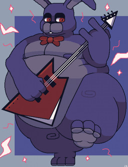anthro belly belly_overhang big_belly blue_body blue_nipples bow_tie bow_tie_only buckteeth countershade_torso countershading electric_guitar feet guitar huge_hips huge_thighs lidded_eyes love_handles male moobs mostly_nude musical_instrument nipples obese obese_anthro obese_male on_one_leg overweight overweight_anthro overweight_male playing_guitar playing_music plucked_string_instrument red_eyes simple_background soles solo sparks standing string_instrument teeth thick_thighs wide_hips jellybru five_nights_at_freddy's scottgames bonnie_(fnaf) lagomorph leporid mammal rabbit 2024 digital_media_(artwork) full-length_portrait hi_res pixel_(artwork) portrait signature