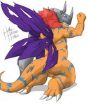 anthro balls biceps butt cybernetics flexing genitals machine male muscular muscular_anthro muscular_male orange_body penis solo heibanhikaru bandai_namco digimon cyborg digimon_(species) metalgreymon scalie absurd_res hi_res