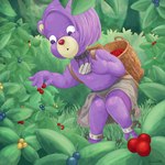 anthro barefoot basket berry collar container feet female food fruit fur plant purple_body purple_fur red_nose slave solo young young_anthro amonethart disney gummi_bears fiona_gummi_(fan_character) bear mammal 1:1 hi_res