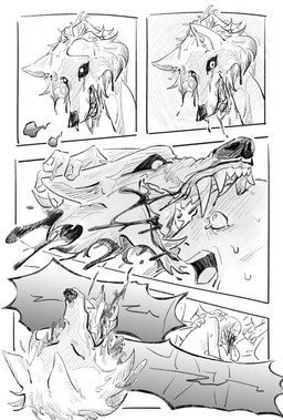 aggressive ambiguous_gender attempted attempted_murder bite black_sclera blood blood_drip blood_from_head blood_from_mouth blood_in_mouth bodily_fluids casual_nudity covering covering_face dangerous decapitation detachable detachable_head disembodied_hand dripping duo duo_focus face_bite faceless_character facial_markings fangs fur fuzzy gore group head_markings holding_head holding_severed_head immortality looking_at_another lying male markings mask_(marking) nails nervous nervous_sweat on_ground on_side open_mouth scared scary severed_body_part severed_head sharp_teeth simple_background sweat tears teeth throwing thrown tongue unexpected violence white_background wide_eyed wounded laonarou dreamworks puss_in_boots_(franchise) anon death_(puss_in_boots) canid canine canis human mammal wolf black_and_white comic monochrome