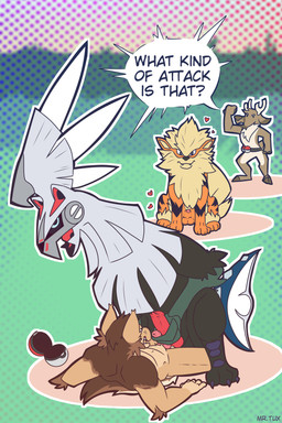 angry animal_genitalia animal_penis anthro anthro_on_feral balls bestiality canine_genitalia canine_penis comparing dominant dominant_male duo erection feral frottage genitals interspecies knot knotted_penis looking_at_another male male/male penile penis penis_grab penis_tip penises_touching pokeball pokemon_battle pokephilia seductive sex sheath size_difference spectators text mr.tuxdeer nintendo pokemon pokemon_trainer rango015 arcanine canid canine canis deer generation_1_pokemon generation_7_pokemon legendary_pokemon mammal mexican_wolf pokemon_(species) silvally wolf 2:3 absurd_res english_text hi_res
