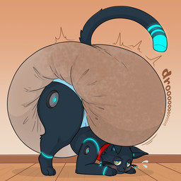 ambiguous_gender ass_up bent_ear big_diaper black_body black_fur black_nose black_tail blue_tail_tip blush bodily_fluids clothed clothing collar detailed_background diaper dipstick_tail excessive_feces feces feral floor flying_sweatdrops fur glowing glowing_body half-closed_eyes hyper hyper_feces inside machine markings multicolored_body narrowed_eyes red_collar sagging_diaper side_view soiled_diaper solo sweat sweatdrop tail tail_markings two_tone_body unclean_diaper used_diaper wall_(structure) wavy_mouth wearing_diaper whiskers wood wood_floor nineplusten hi-fi_rush microsoft tango_gameworks 808_(hi-fi_rush) domestic_cat felid feline felis mammal robot robot_feral 1:1 hi_res