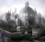 city cityscape clothed clothing detailed_background duo feral jazzycat undertale undertale_(series) frisk_(undertale) froggit human mammal alternate_version_at_source spot_color