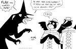 anthro cosplay dialogue female group male open_mouth text trio whiskers tegerio the_wonderful_wizard_of_oz zandar's_saga bodb_(zandar's_saga) catherine_o'daisies matholwch_(zandar's_saga) mammal mephitid skunk 2021 english_text monochrome