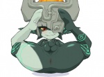 armor backsack balls butt crossgender flaccid foreskin genitals gynomorph hair headgear helmet intersex long_foreskin looking_at_viewer nipples not_furry nude orange_hair penis presenting presenting_hindquarters red_eyes smile solo spread_legs spreading kemonon nintendo the_legend_of_zelda twilight_princess midna humanoid twili