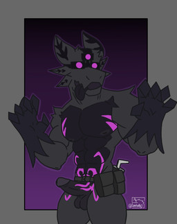 5_fingers abs anthro balls barazoku belt belt_only biceps black_balls black_body black_fur black_penis black_tongue blowtorch border clothing erection eyewear eyewear_on_head fingers fur genitals glans gloves goggles goggles_on_face goggles_on_head grey_background grey_body grey_border grey_fur grey_glans handwear humanoid_genitalia humanoid_penis male muscular muscular_anthro muscular_male night_vision night_vision_goggles open_mouth pecs penis pouch_(clothing) purple_stripes simple_background solo stripes tongue tongue_out frilledwann kaiju_paradise gootraxian lizard nightcrawler_gootraxian reptile scalie 2022 digital_drawing_(artwork) digital_media_(artwork) hi_res