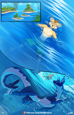 anthro duo female feral male mottled nude paws sea tail thick_thighs tropical underwater water sajik mythology artan_(artankatana) tirra canid canine dragon fennec_fox fox hybrid mammal mythological_creature mythological_scalie scalie true_fox comic hi_res