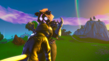 anthro armwear bad_posture big_breasts black_body black_fur breasts claws clothing duo face_in_breasts female female/female fur glowing glowing_eyes motorboating nipples rainbow surprised thick_thighs cakeworkssfm epic_games fortnite meow_skulls raven_team_leader bear felid feline mammal 16:9 3d_(artwork) digital_media_(artwork) hi_res source_filmmaker_(artwork) widescreen