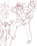anthro areola barely_visible_tail beanie big_breasts biped bottomwear breasts clothed clothing confusion countershade_neck countershade_torso countershading duo eyewear female fur genitals goggles hair hat headgear headwear human_to_anthro imminent_transformation male male_human nipples nude open_mouth pants pussy shirt smile solo_focus species_transformation standing suit_transformation tablet tail topwear transformation undressing zipper mxl clonia_(zero-kat) mxl_(mxl) human mammal 2013 4:5 monochrome