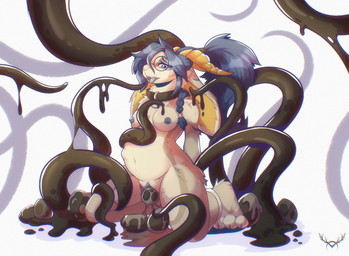 anthro antlers egg female horn oviposition solo tentacles minze minze_aghevin goo_creature jackalope lagomorph mammal