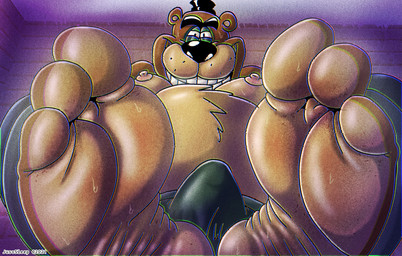 anthro bodily_fluids bulge detailed_bulge feet foot_fetish foot_focus genital_outline male moobs musk nipples overweight penis_outline smelly solo sweat tenting jusosleep five_nights_at_freddy's scottgames freddy_(fnaf) bear mammal