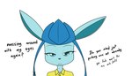 anthro anthrofied blue_body blue_fur blue_hair clothing dialogue dress_shirt eyelashes female fur hair looking_at_viewer pokemorph shirt simple_background solo talking_to_artist talking_to_viewer teal_eyes teeth text topwear white_background sandwich-anomaly nintendo pokemon galia_(sandwich-anomaly) eeveelution generation_4_pokemon glaceon pokemon_(species) 2018 digital_media_(artwork) english_text