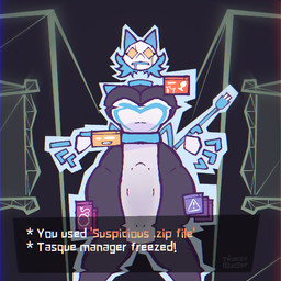 advertisement big_breasts bodily_fluids breasts bulge drooling floating_hands genitals gynomorph intersex machine penis saliva solo text thick_thighs wide_hips toasterstealer deltarune undertale_(series) tasque_manager felid feline humanoid mammal robot 1:1 english_text tagme