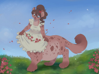 4_toes accessory bangs belly big_belly blue_eyes blue_sky brown_eyebrows brown_hair brown_nose claws clothed clothed_female clothed_taur clothing cloud curtsey dress eyebrows eyelashes fangs feet female female_taur flower flower_in_hair fur grass hair hair_accessory light markings multicolored_body multicolored_fur open_mouth open_smile outside paws petals pink_body pink_fur pink_tail plant ponytail pregnant pregnant_female pregnant_taur quadruped red_flower red_spots sky smile solo spots spotted_body spotted_fur summer tail teeth text toe_claws toes wavy_hair white_claws white_clothing white_dress black_kitty chloe_(resua) felid felid_taur mammal mammal_taur pantherine pantherine_taur snow_leopard snow_leopard_taur taur 2016 4:3 artist_name colored dated digital_drawing_(artwork) digital_media_(artwork) lighting shaded