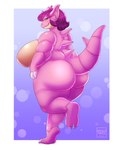 anthro big_breasts big_butt blue_eyes breasts butt closed_smile eyelashes featureless_breasts female hair huge_breasts huge_butt looking_at_viewer mouth_closed nude overweight overweight_anthro overweight_female pink_body purple_hair smile solo standing tan_body tiggybloom 2019 hi_res