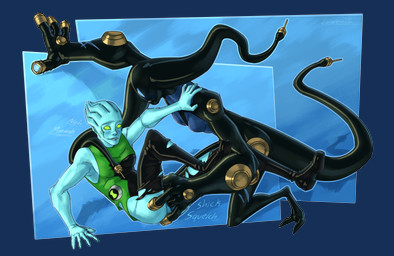 1_eye 4_fingers big_hands bite biting_lip black_body black_skin blue_body blue_clothing blue_eyes blue_skin blush bodily_fluids bodysuit boots breasts clothing digitigrade duo electrical_plug electrical_plug_tail empty_eyes facial_markings female female/female fingering fingers footwear genital_fluids glistening glistening_body grabbing_partner green_clothing green_eyes head_markings head_tendrils head_tentacle head_tentacles latex long_tail looking_at_another looking_at_partner markings not_furry omnitrix onomatopoeia penetration plantigrade scar shoes skinsuit sound_effects tail text tight_clothing torn_bodysuit torn_clothing torn_skinsuit unitard vaginal vaginal_fingering vaginal_fluids vaginal_penetration lumen_fox ben_10 bioware cartoon_network electronic_arts mass_effect diode_(lumen_fox) fan_character alien alien_humanoid asari conductoid humanoid absurd_res alpha_channel crossover hi_res signature