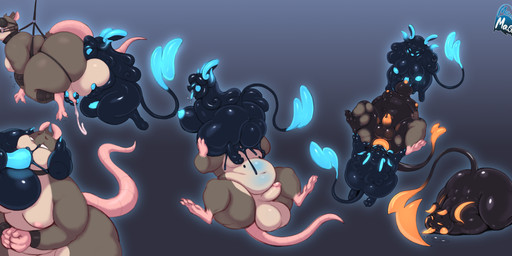 anal anal_penetration anthro balls black_body blindfold blue_nipples blue_penis bodily_fluids breasts brown_body brown_fur cum cumshot ejaculation erection fellatio fur gag gagged genital_fluids genitals goo_transformation group gynomorph gynomorph/male intersex intersex/male male nipples nude open_mouth oral overweight overweight_anthro penetration penile penis sex simple_background smile species_transformation spread_legs spreading suspension tail tongue tongue_out transformation meganemausu nintendo pokemon reece_(meganemausu) sacha_(nwazet) generation_1_pokemon goo_creature mammal murid murine pokemon_(species) raichu rat rodent 2024 absurd_res digital_media_(artwork) hi_res