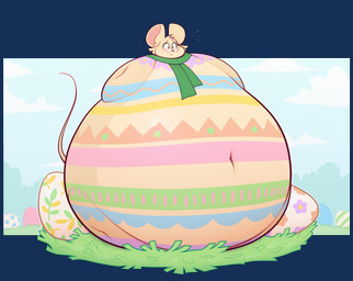 anthro belly big_belly egg eyewear female glasses holidays huge_belly hyper hyper_belly immobile obese obese_anthro obese_female overweight overweight_anthro overweight_female scarf solo ridiculouscake easter louise_thrushwood mammal mouse murid murine rodent wood_mouse 2026 absurd_res alpha_channel hi_res