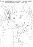 anthro bodily_fluids breasts clothed clothing duo ear_piercing female female/female fur hair horn lactating multi_nipple nipples open_mouth piercing text torn_clothing whiskers arania the_cabin_in_the_woods_(arania) amanda_(tcitw) eveleen_(tcitw) animal_humanoid bovid bovid_humanoid bovine bovine_humanoid cattle_humanoid felid humanoid lion mammal mammal_humanoid pantherine 2024 black_and_white comic english_text hi_res monochrome herm_(lore)