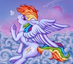 cloud falling_star female looking_at_viewer moon open_mouth sigh solo tired tongue wings elronya eltaile friendship_is_magic hasbro my_little_pony mythology rainbow_dash_(mlp) equid equine mammal mythological_creature mythological_equine pegasus wish 2020 hi_res