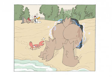 ambiguous_feral ambiguous_gender anthro barefoot beach belly big_butt black_belly black_eyes blue_claws border breath butt calf_tuft claws clothing cross-popping_vein detailed_background duo ear_tuft evergreen_tree eyewear feet feral floppy_ears fur glasses group halo hat headgear headwear horn leg_tuft looking_at_another lop_ears male male_anthro outside overweight overweight_anthro overweight_male pine_tree plant portal red_body red_clothing red_face red_hat red_headwear red_horn round_glasses sand scarf side_view sky speech_bubble stuck tail tan_sky tree trio tuft white_border white_tail yellow_eyes yellow_scarf thorn_paw bandai_namco digimon mythology ralis_shoutmon arthropod crab crustacean decapod digimon_(species) dragon furred_dragon furred_scalie malacostracan mythological_creature mythological_scalie scalie shoutmon 2025 comic digital_drawing_(artwork) digital_media_(artwork) english_description hi_res one_panel_comic