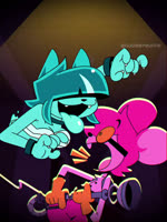 anthro bangs breasts buckteeth chest_wraps duo female hair hair_over_eyes teeth tongue tongue_out wraps goommymuffin sound_warning goommy_(goommymuffin) muffin_(goommymuffin) peppino_spaghetti domestic_cat felid feline felis ghost mammal mouse murid murine rodent spirit 2025 3:4 animated hi_res short_playtime sound webm