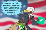 american_flag anthro bag beak biped black_eyes blurred_background clothing dialogue feathers holding_bag holding_object humor logo male necktie open_mouth politics profanity red_necktie scared solo speech_bubble standing suit text united_states_of_america wallstreetbets white_body white_feathers yelling yellow_beak happyroadkill e-trade_(company) fidelity_(company) robinhood_(company) stonks td_bank eric_eagle accipitrid accipitriform avian bald_eagle bird eagle sea_eagle 2021 digital_drawing_(artwork) digital_media_(artwork) english_text flat_colors