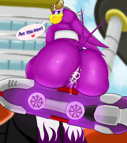 after_sex anthro anus big_butt bodily_fluids butt cum cum_in_ass cum_inside dialogue dialogue_box eyewear female genital_fluids genitals goggles heart_symbol leaking_cum looking_at_viewer presenting presenting_vulva rear_view solo sweat technology text vulva wide_hips thehonestrival sega sonic_riders sonic_the_hedgehog_(series) wave_the_swallow avian bird hirundinid oscine passerine swallow_(bird) absurd_res english_text hi_res