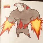 2019 2_toes alternate_color anthro anthrofied armless biped black_eyes collarbone english_text eulipotyphlan excadrill facial_markings fakemon featureless_crotch feet fire firefightdex flame_markings front_view frown full-length_portrait generation_5_pokemon grey_body head_markings hi_res looking_aside male mammal marco_fanjul marker_(artwork) markings mixed_media multicolored_body muscular muscular_anthro muscular_male nintendo nude pen_(artwork) pink_nose pokemon pokemon_(species) pokemorph portrait pupils red_body red_markings shadow simple_background small_pupils snout solo standing stare text toes toony traditional_media_(artwork) white_background white_body white_markings