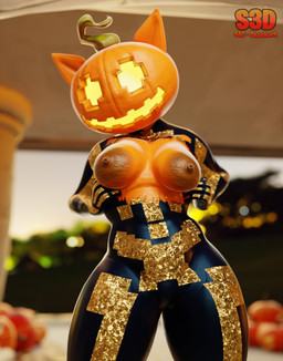 anthro areola bodysuit breasts brown_nipples clothing exposed_breasts female for_a_head glistening glistening_areola glistening_breasts glistening_nipples holidays jack-o'-lantern nipples orange_body pumpkin_head skinsuit small_breasts solo tight_clothing torn_clothing shachath3d twilightv0ids_(modeler) epic_games fortnite halloween spice_(fortnite) felid mammal object_head 3d_(artwork) absurd_res digital_media_(artwork) hi_res