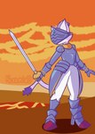 absurd_res anthro armor blaze_the_cat boots clothed clothing digital_media_(artwork) female footwear headgear hi_res high_heeled_boots high_heels melee_weapon nokamiwd sega shoes sir_percival_(sonic_and_the_black_knight) solo sonic_and_the_black_knight sonic_storybook_series sonic_the_hedgehog_(series) sword volcano weapon