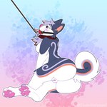 anthro ball_gag blush butt butt_focus collar female gag genitals hair leash leash_pull lying purple_hair pussy solo spicy_weasel weaseldumb zoey_(husky_boi) canid canine canis domestic_dog husky mammal nordic_sled_dog spitz 1:1 hi_res