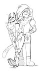 anthro boots bottomwear clothing cosplay duo femboy flirting footwear gloves hair handwear male scarf shoes skirt dbaru mighty_magiswords sailor_moon_(series) cattus_the_one_blade prohyas domestic_cat felid feline felis human mammal 2021 hi_res monochrome