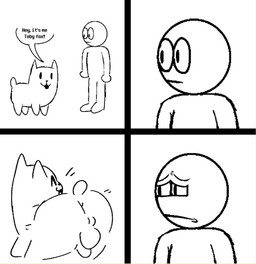 anus backsack balls butt comic_panel dialogue duo eyes_closed feral frowning_at_another genitals male mooning open_mouth open_smile penis presenting presenting_hindquarters smile text white_body y_anus theroostz undertale_(series) annoying_dog_(undertale) canid canine canis domestic_dog human mammal comic digital_media_(artwork) english_text monochrome